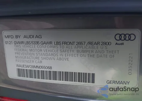 2021 Audi A6 Premium Plus 45 Tfsi Quattro S Tronic/Sport Premium Plus 45 Tfsi Quattro S Tronic z USA, uszkodzony, nr VIN WAUE3AF28MN055068